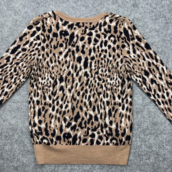 Banana Republic Sweater Womens Small Leopard‎ Merino Wool Blend V Neck Pullover - Picture 6 of 11